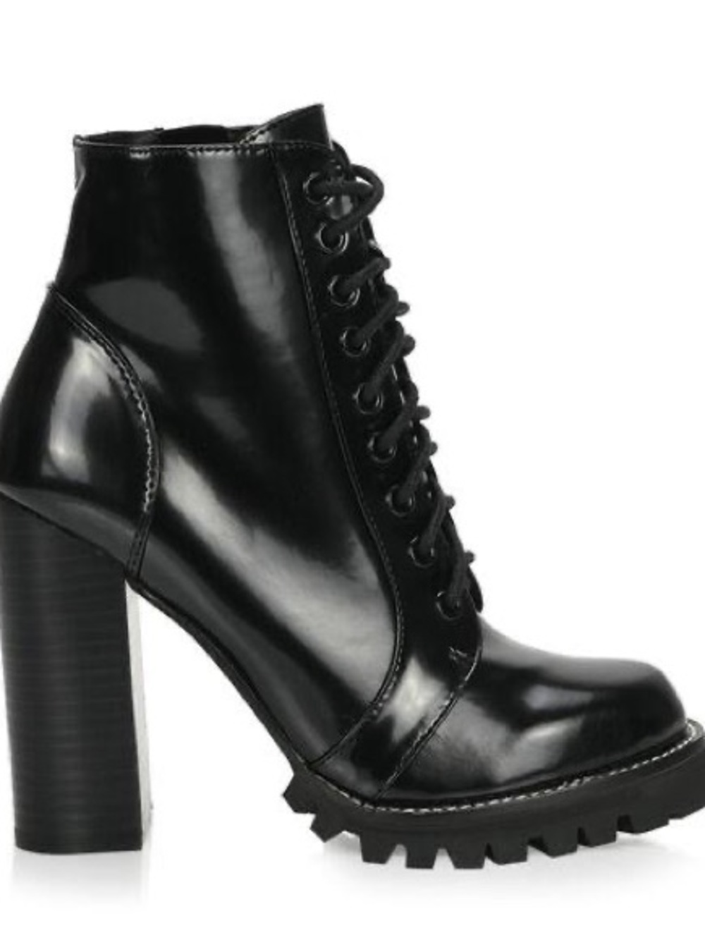 Black Lace-Up Chunky Heel Ankle Boots